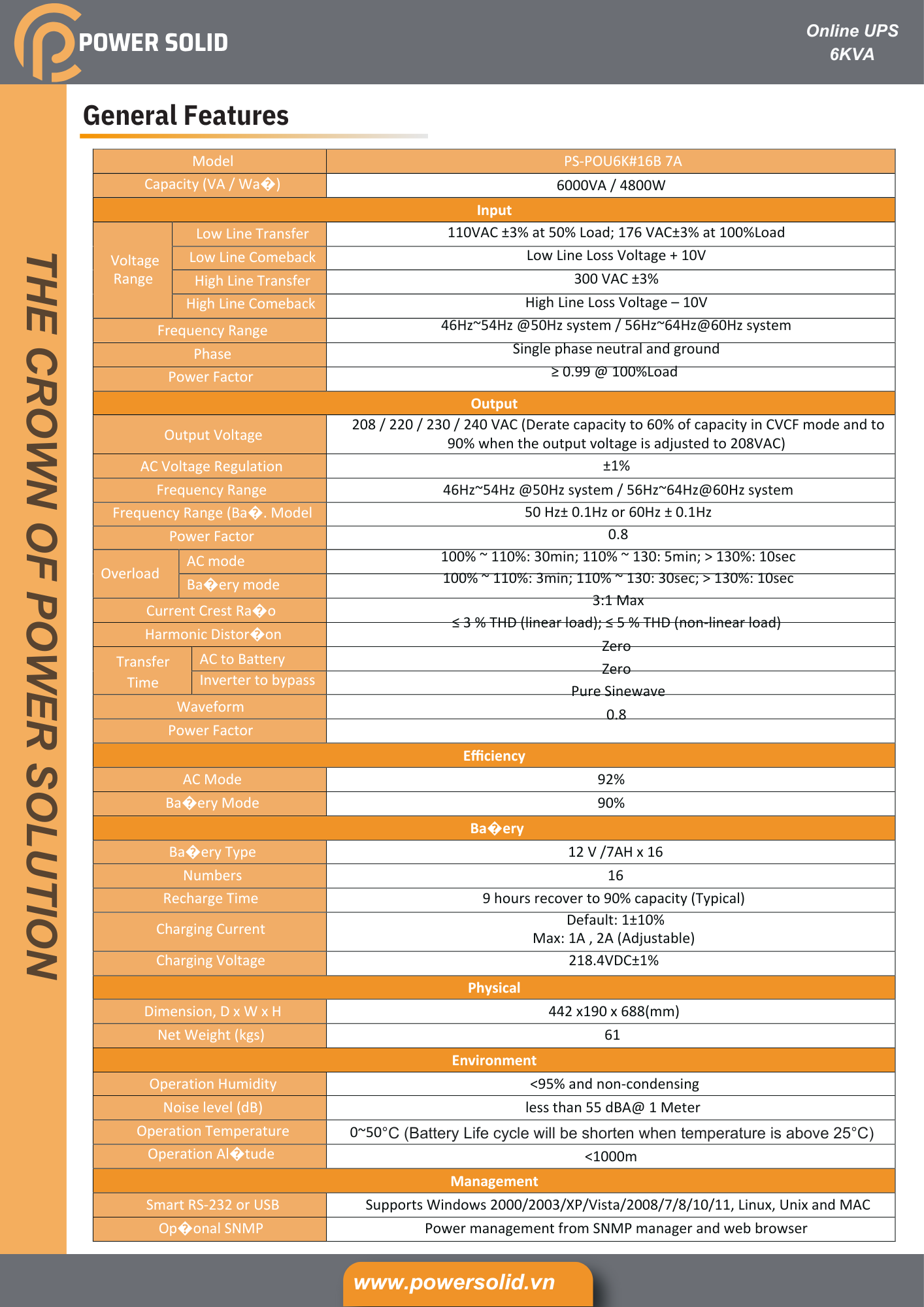 Power Solid Online UPS 6KVA 4800W - AWRO STORE
