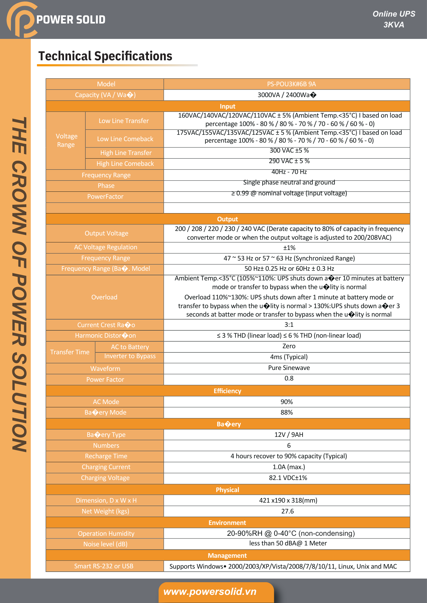 Power Solid Online UPS 3KVA 2400W - AWRO STORE