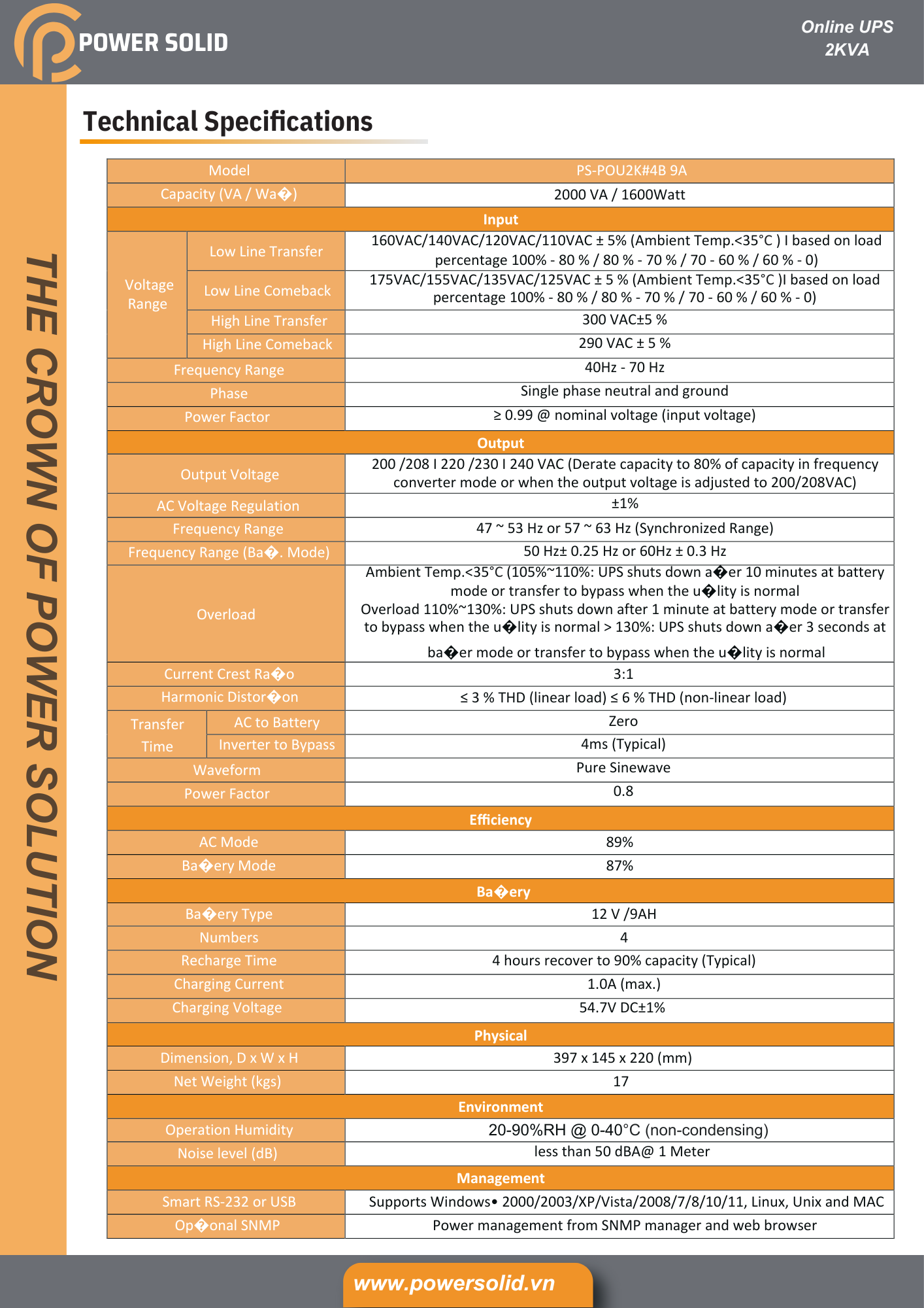 Power Solid Online UPS 2KVA 1600W - AWRO STORE