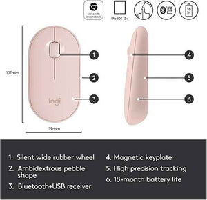Logitech Pebble Wireless Mouse with Bluetooth or 2.4 GHz M350