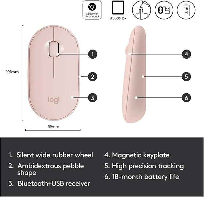 Logitech Pebble Wireless Mouse with Bluetooth or 2.4 GHz M350