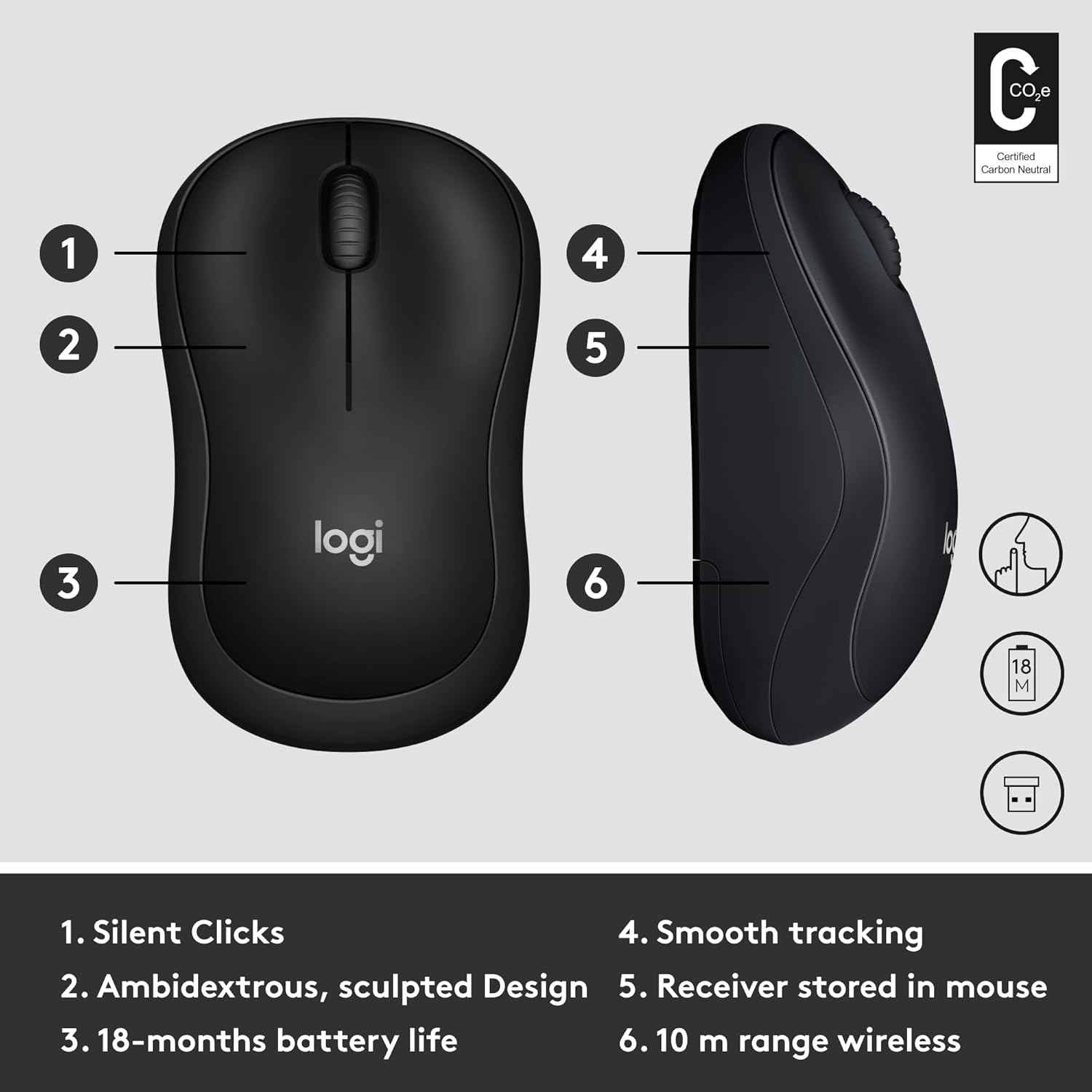Logitech M220 Silent Mouse, Wireless Black