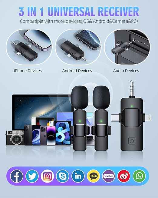 Lavalier K5 Microphones 3 in 1 Wireless