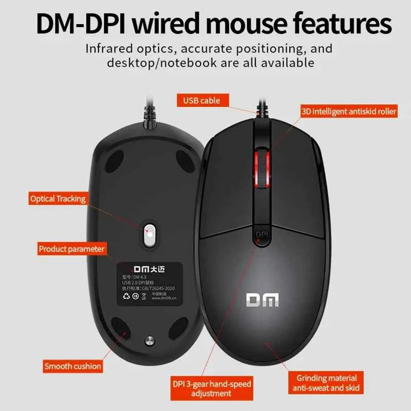 DM Wired USB Cable Ergonomic Laptop K3