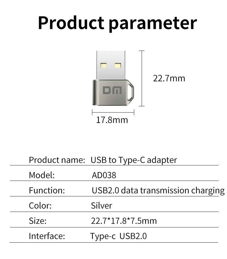 DM USB to Type-C OTG Converter Adapter AD038