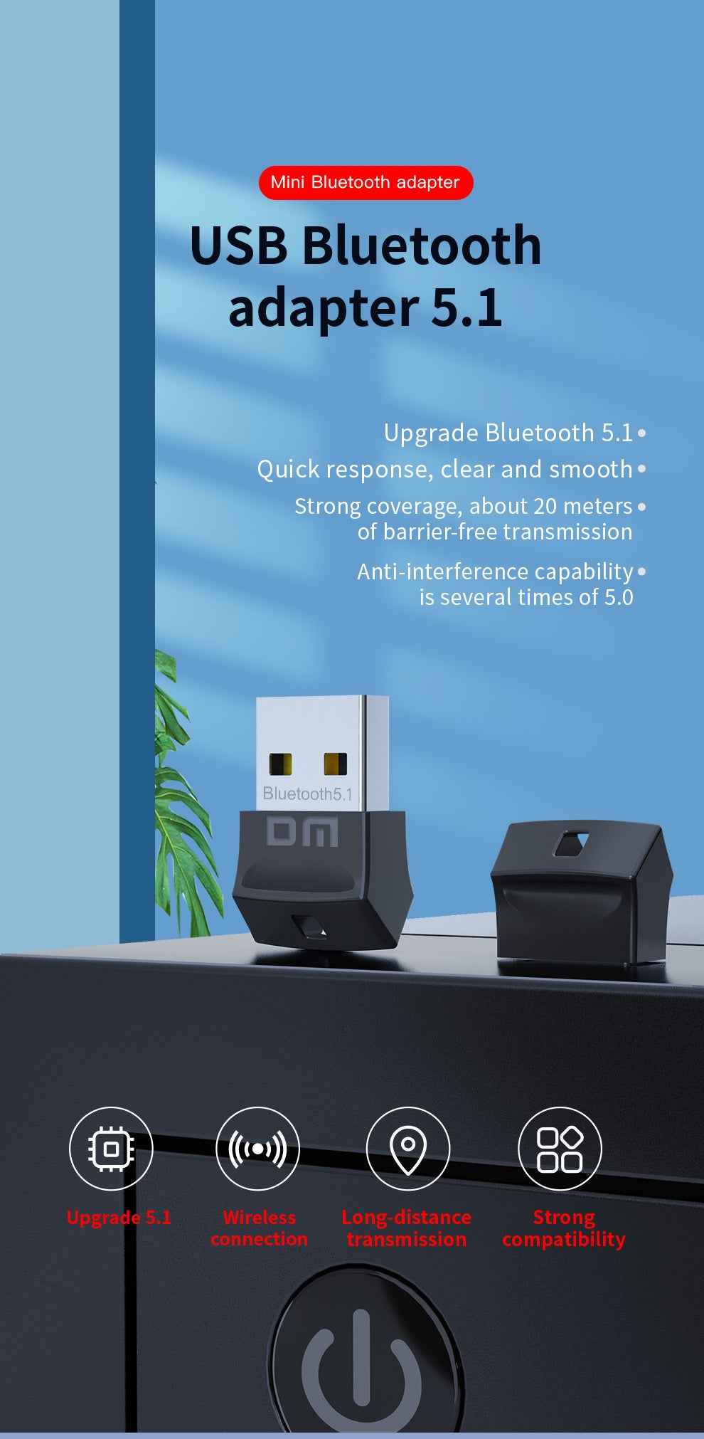 DM USB Bluetooth 5.1 Dongle Adapter AD050