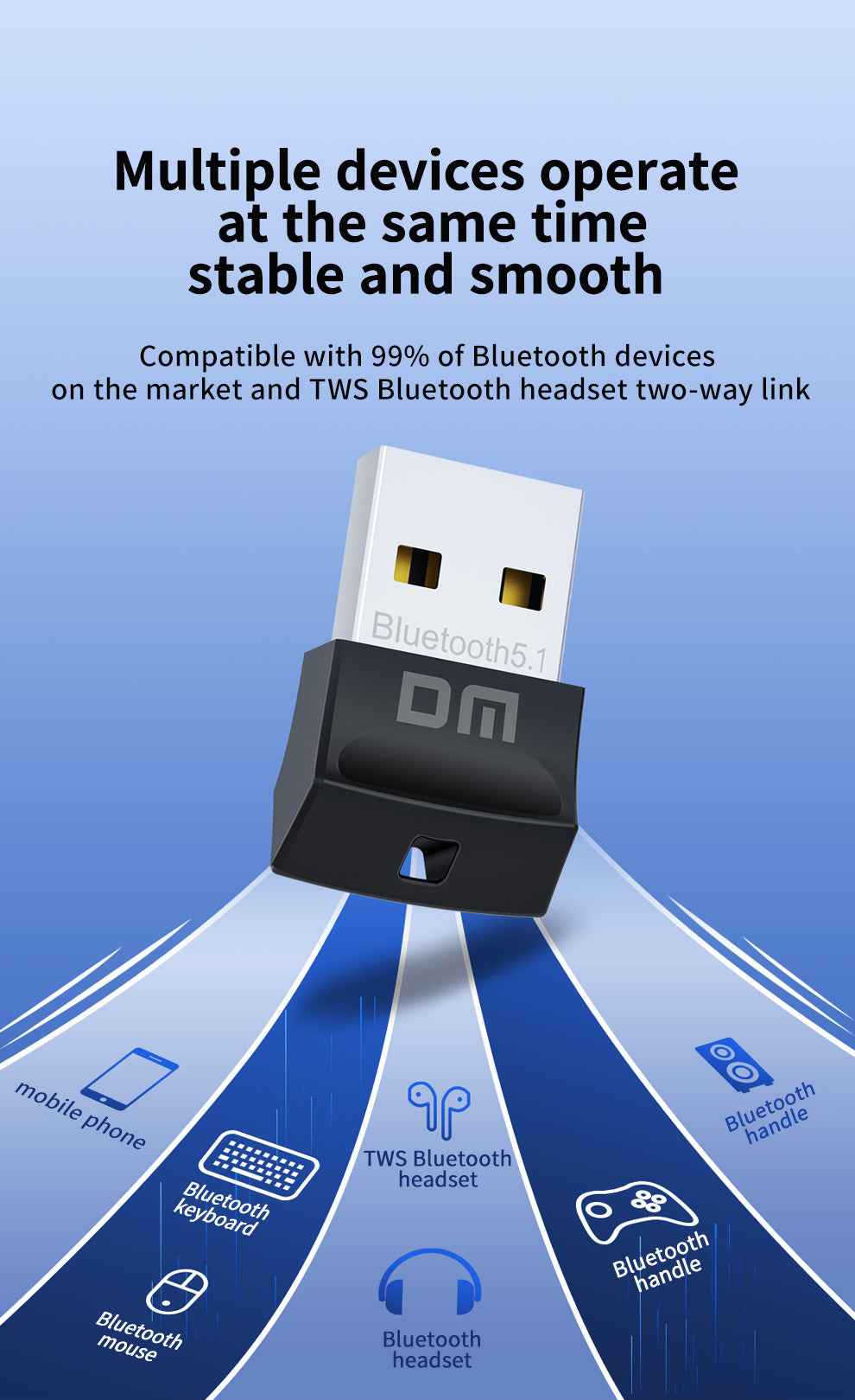 DM USB Bluetooth 5.1 Dongle Adapter AD050