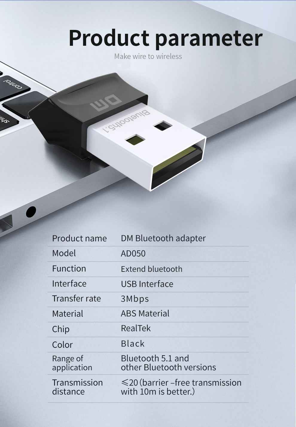 DM USB Bluetooth 5.1 Dongle Adapter AD050