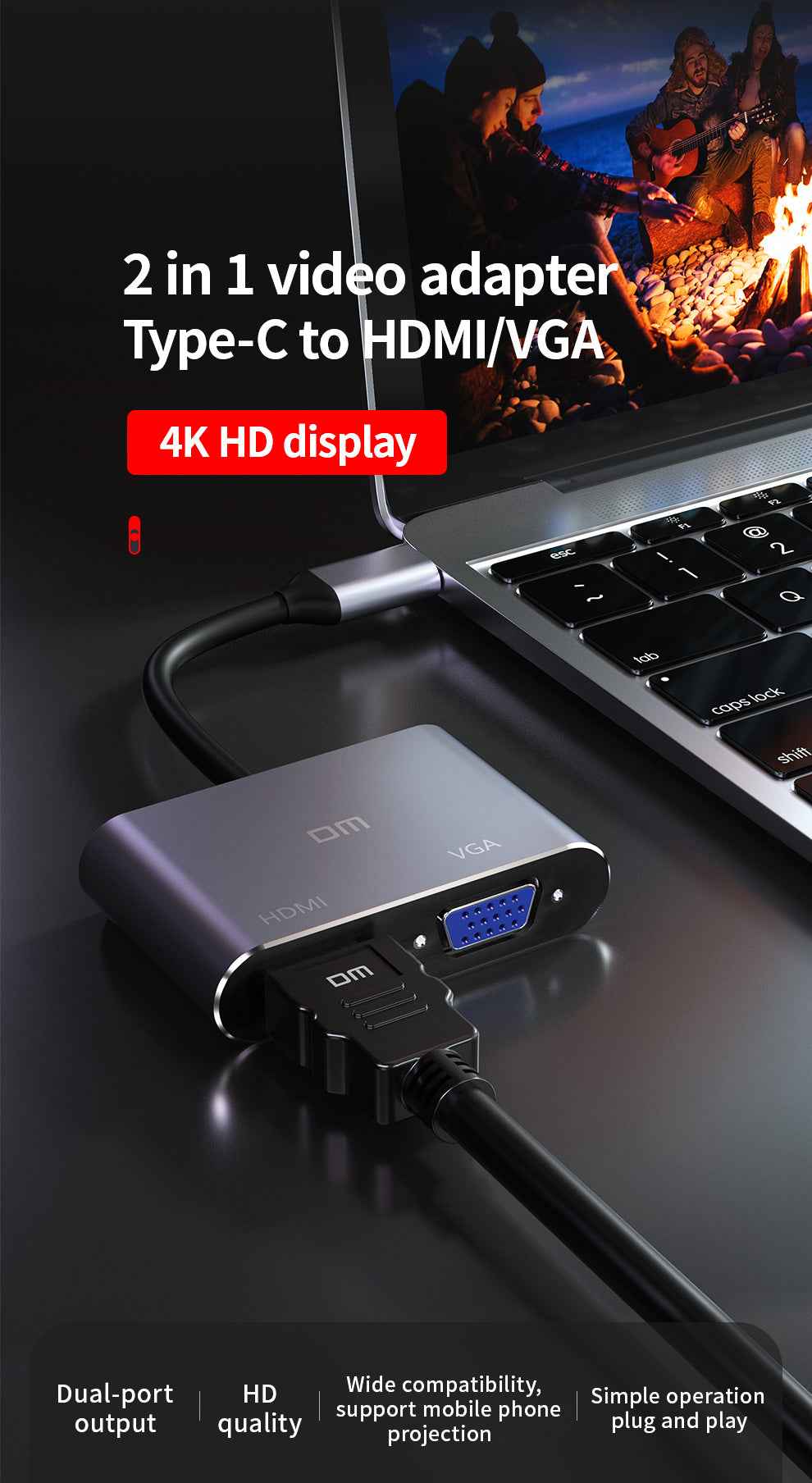 DM Type-C to 4K HDMI 1080P VGA Converter CHB016