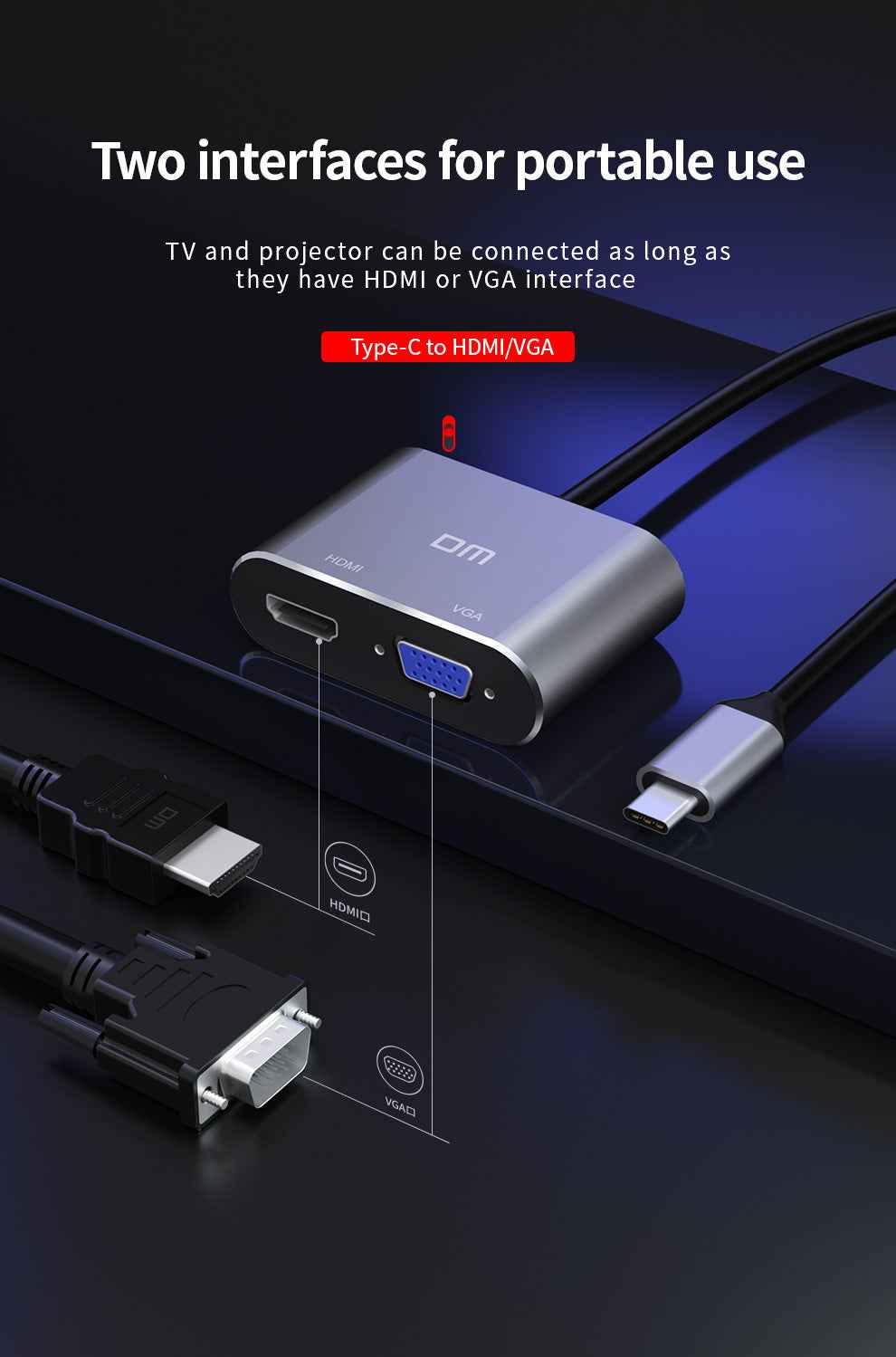 DM Type-C to 4K HDMI 1080P VGA Converter CHB016