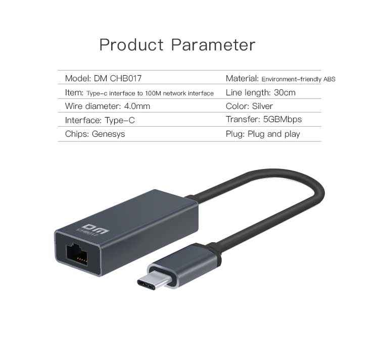 DM Type-C to RJ45 Gigabit Ethernet CHB017
