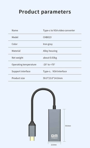 DM Type-C to VGA 1080P 60Hz Converter CHB023