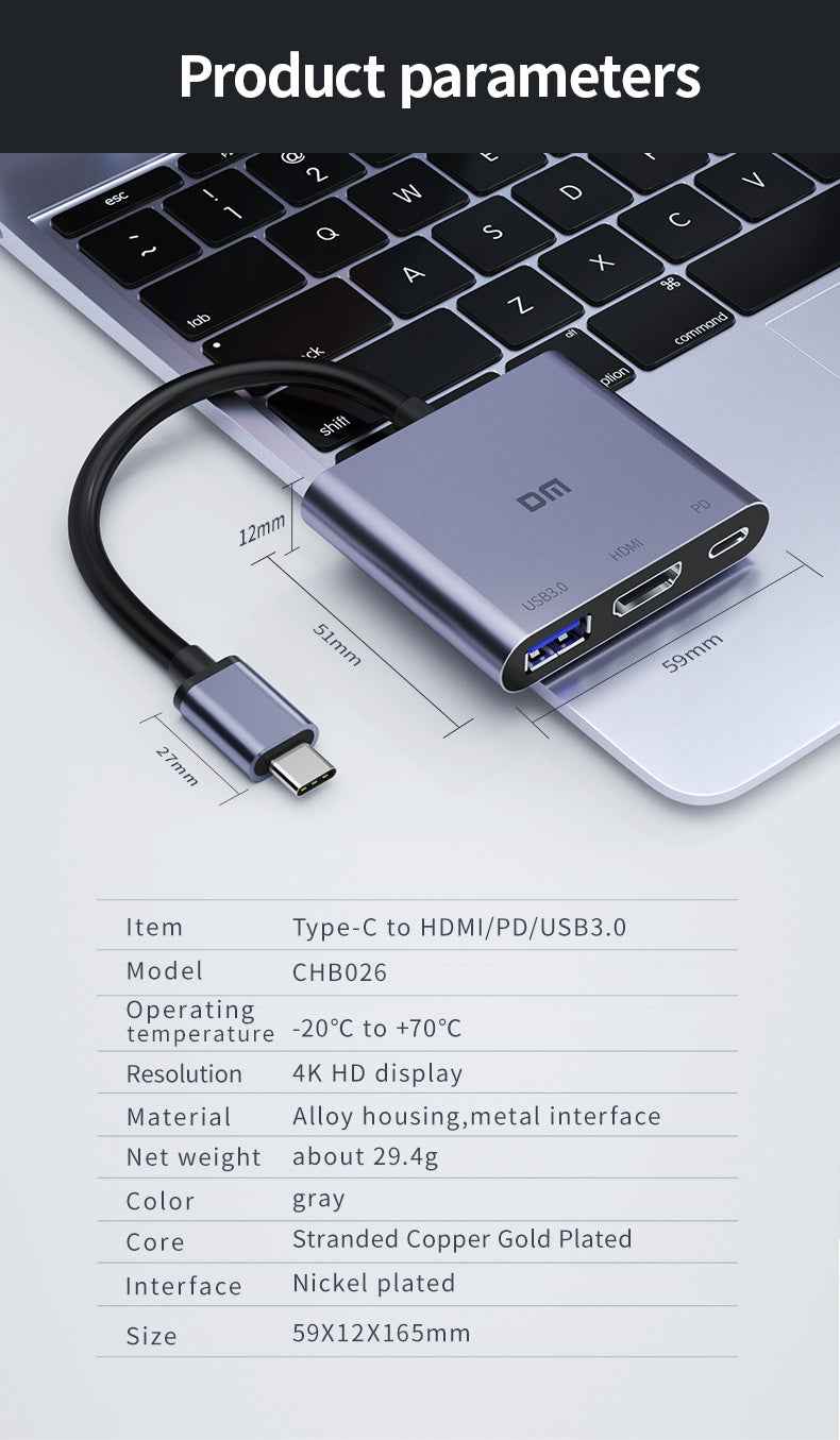 DM Type-C to 4K HDMI USB 3.0 PD Converter CHB026