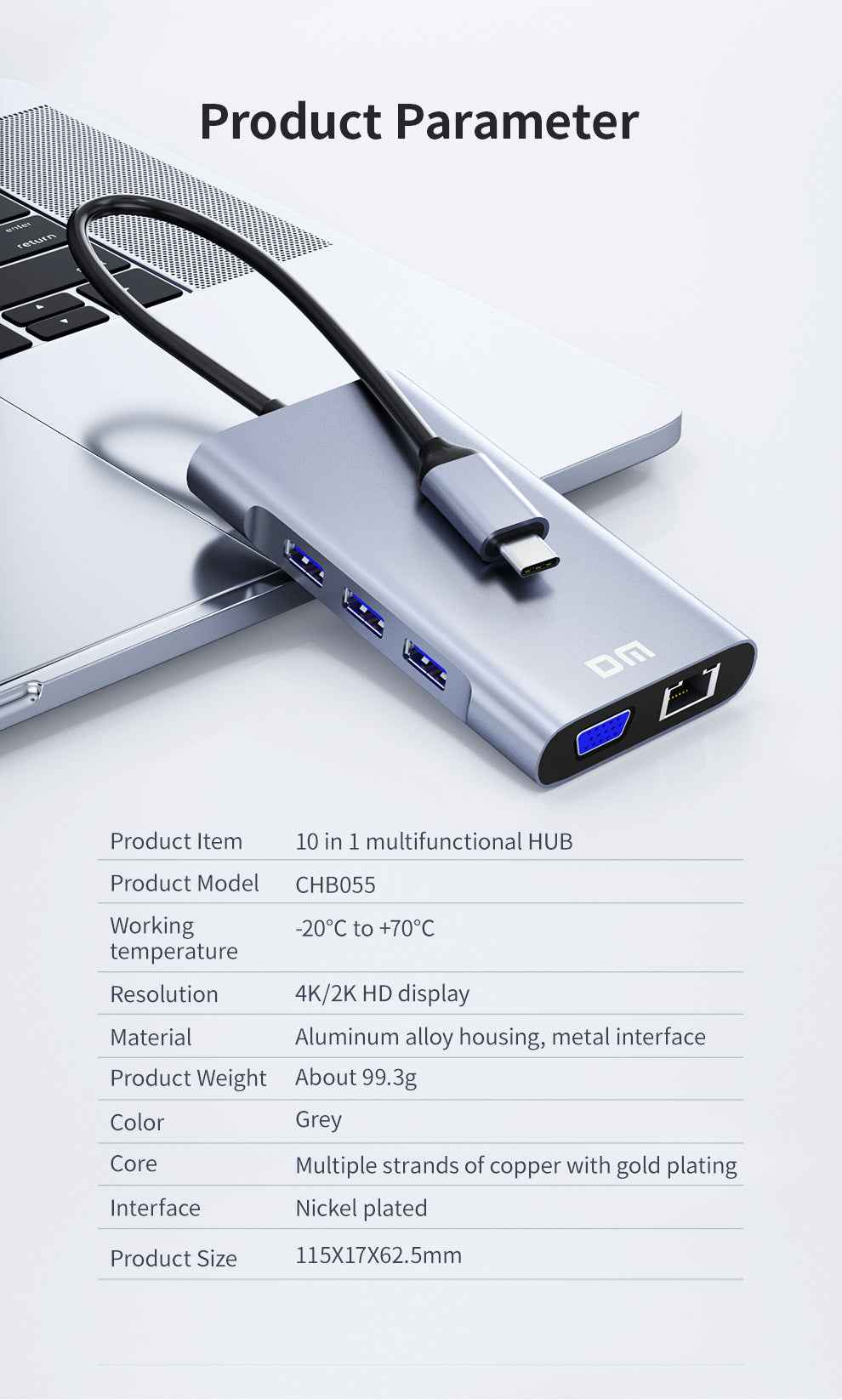 DM Type-C TO 10 Port HUB CHB055