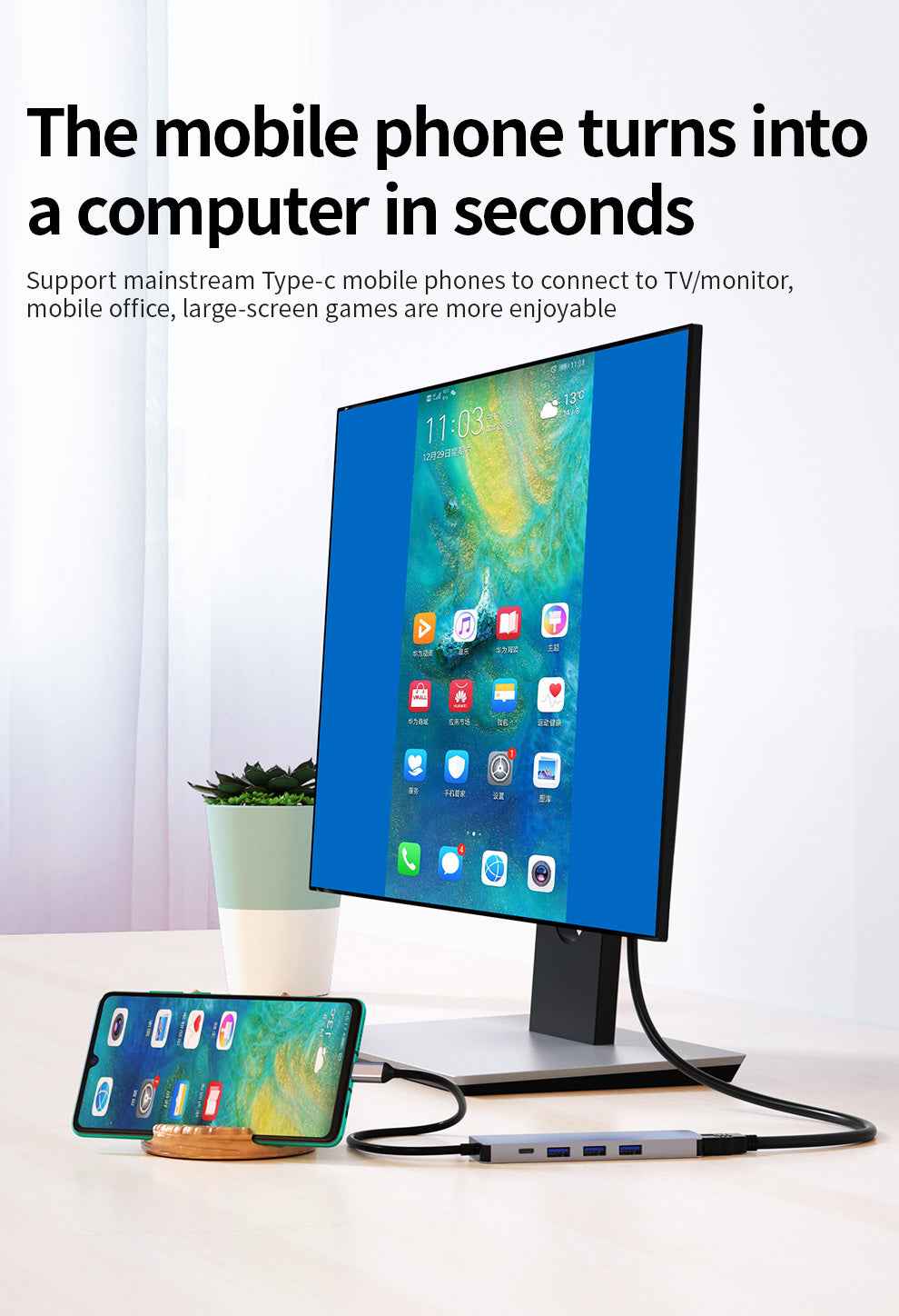 DM  Type-C to 4K HDMI 3*USB 3.0 PD Hub CHB058
