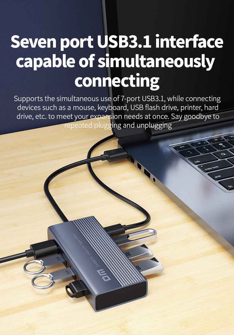 DM USB Hub 3.1 7 Port with Type C Power CHB073