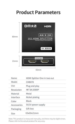 DM HDMI Splitter 1 Input 2 Output CHB078