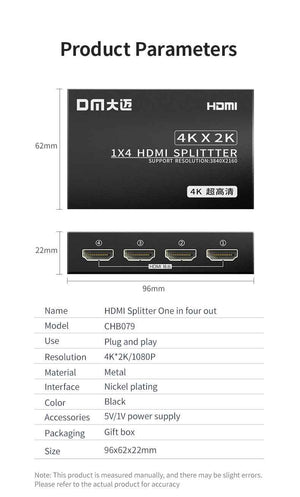 DM HDMI Splitter Input 4 Output CHB079