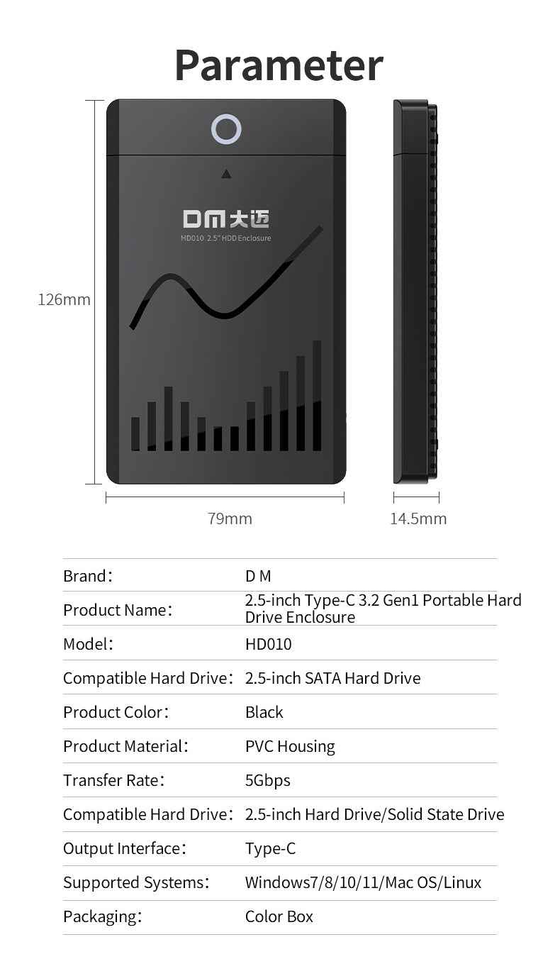 DM Enclosure HDD 2.5 Type C HD010