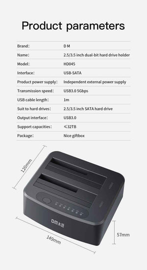 DM Docking Station Dual-Bay SATA III HDD/SSD HD045