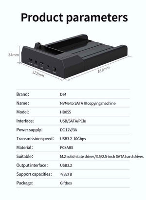 DM Enclosure M.2/SATA Dual-Bay  Docking Station HD055