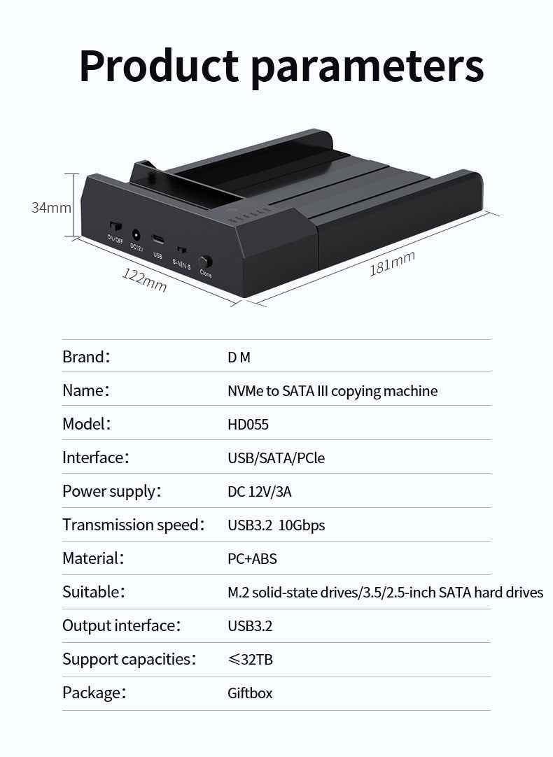 DM Enclosure M.2/SATA Dual-Bay  Docking Station HD055