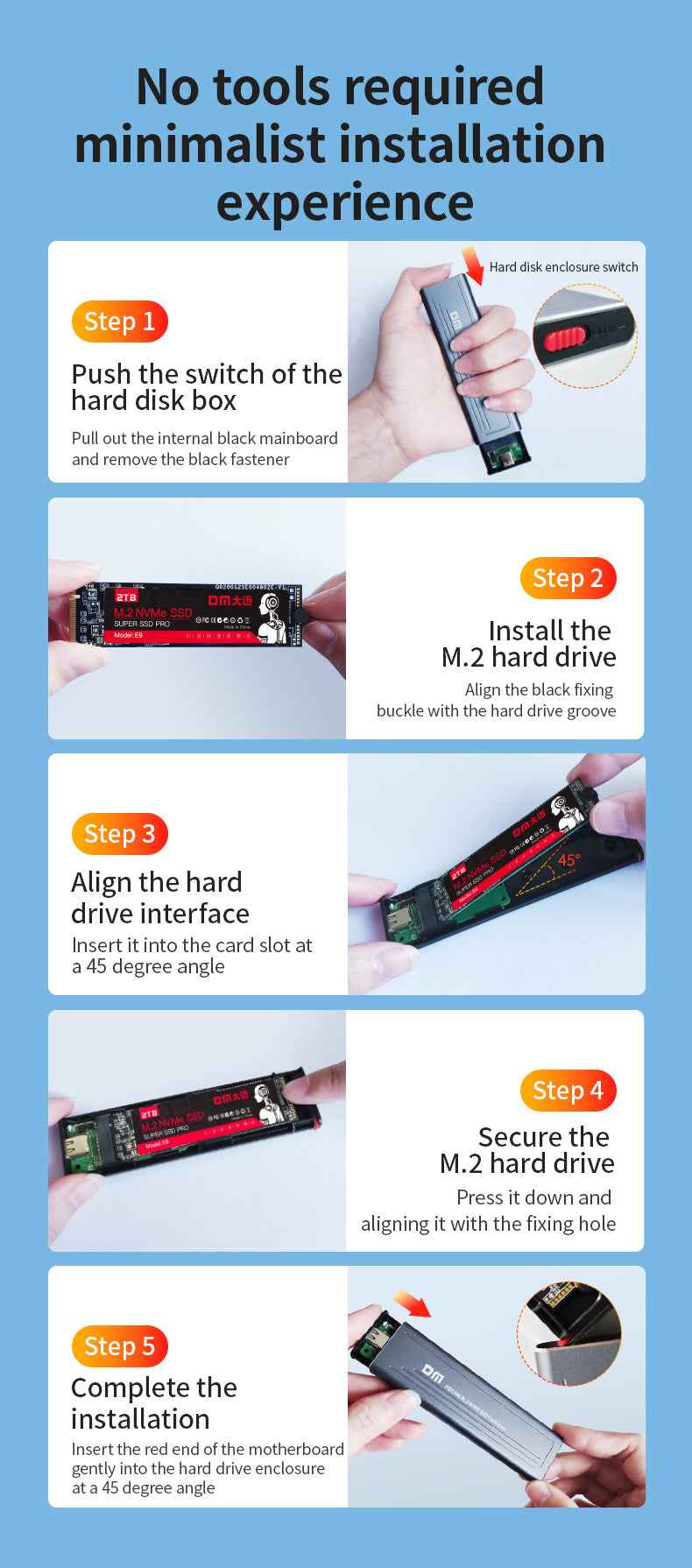 DM Enclosure M.2 NVMe USB 3.2 Gen2 Type-C HD1600