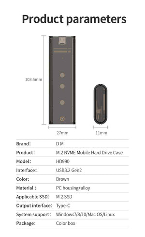 DM Enclosure M.2 NVMe USB 3.1 Gen2 Type-C 10Gbps HD990