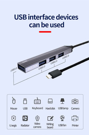 DM Type-C to 4 Ports 3*USB 2.0 1*USB 3.0 Hub CHB057