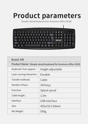DM Keyboard Black Wired English K10
