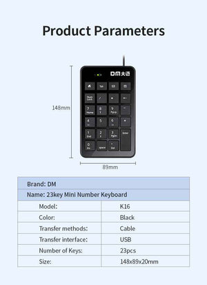 DM K16 Mini Number Keyboard Numpad