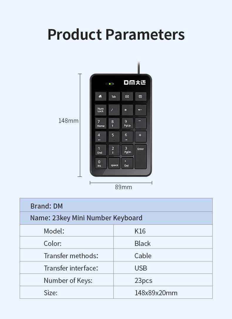 DM K16 Mini Number Keyboard Numpad